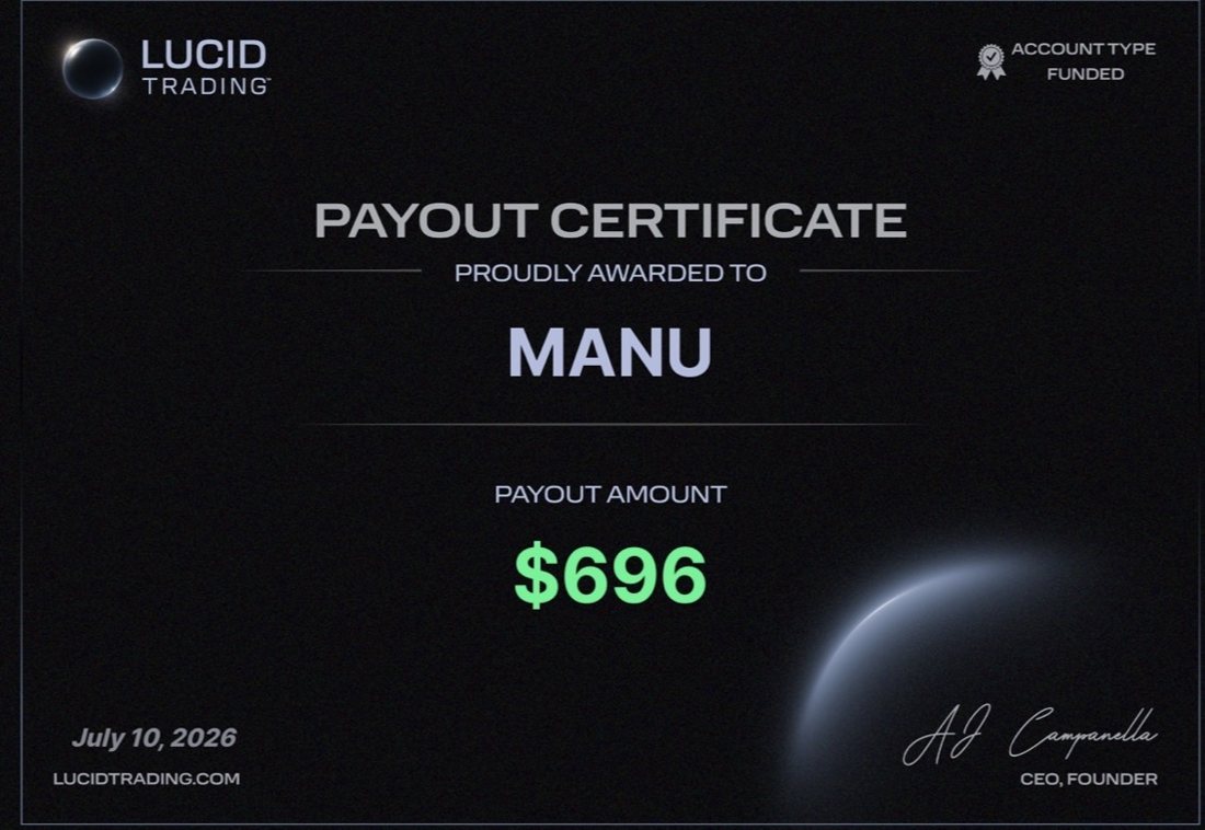 Certificado de payout de $696, 10 jul 2026