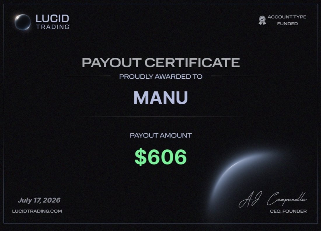 Certificado de payout de $606, 17 jul 2026