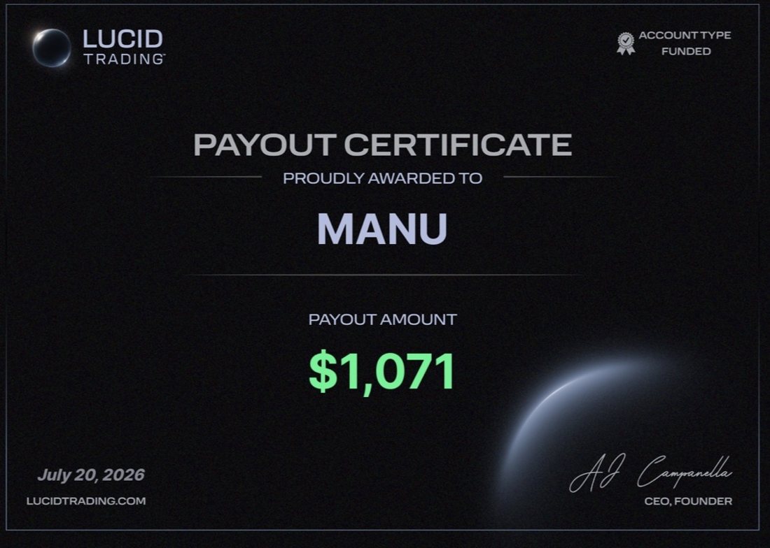 Certificado de payout de $1,071, 20 jul 2026