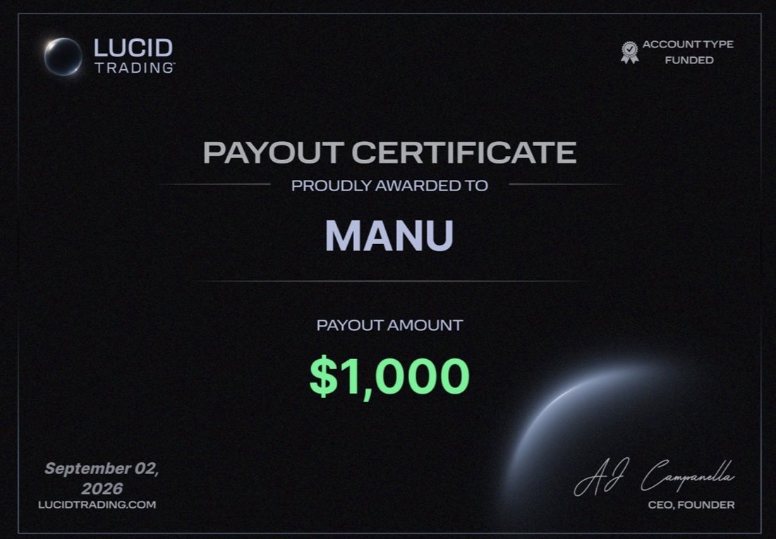 Certificado de payout de $1,000, 2 sep 2026
