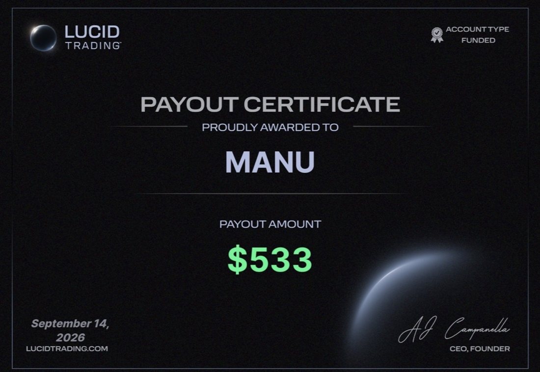 Certificado de payout de $533, 14 sep 2026