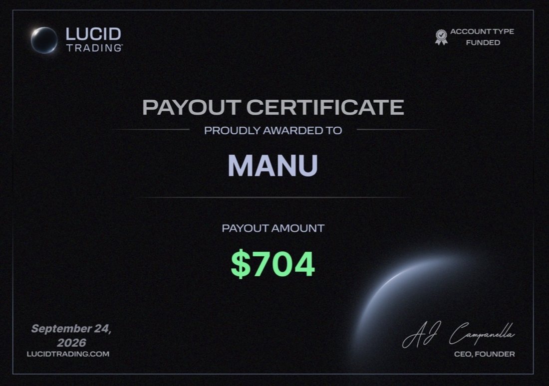 Certificado de payout de $704, 24 sep 2026